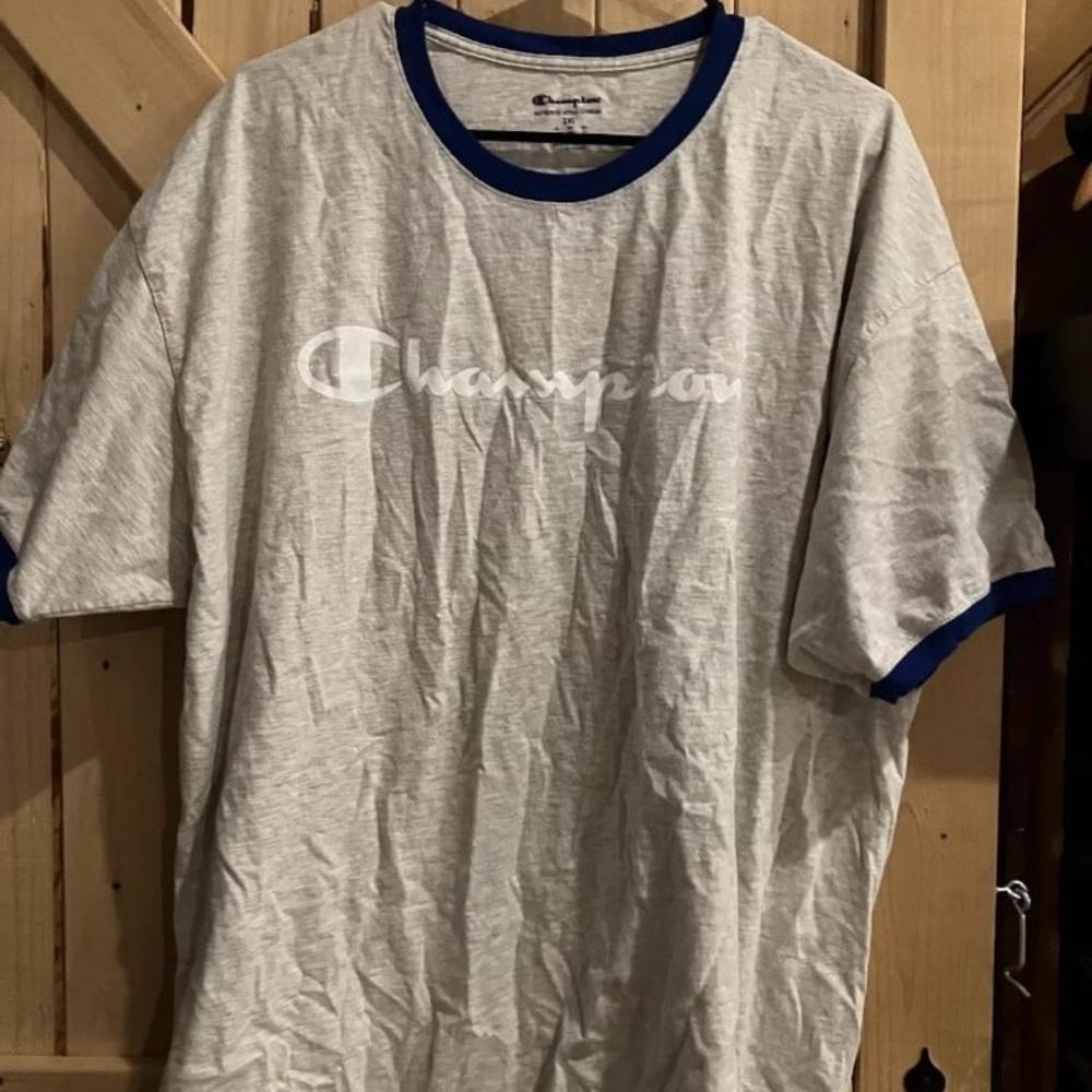 Champion Men’s T Shirt Gray/Blue XXL 2XL Graphic Logo Athletic